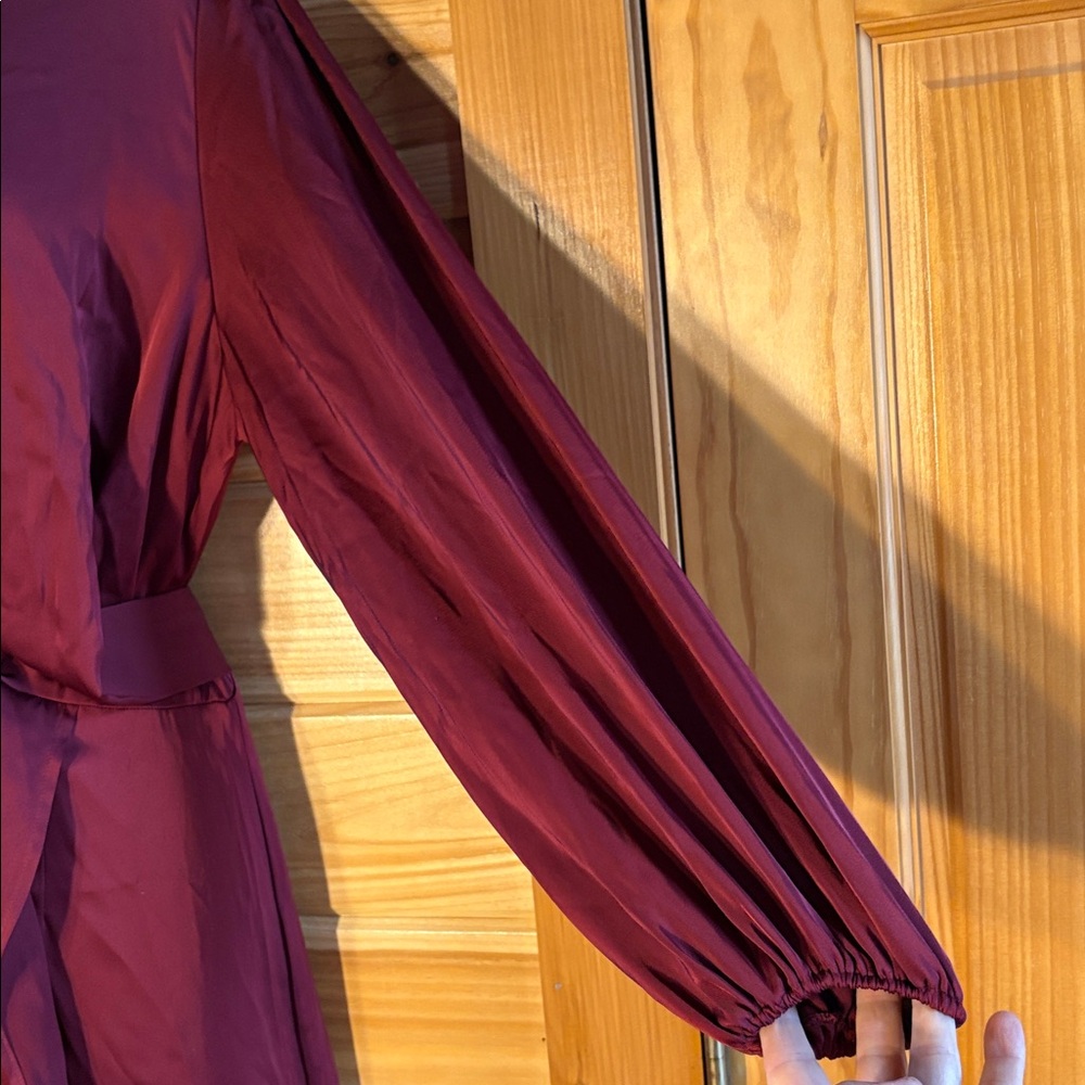 NWT Silk Pin Up Art Burgundy Sexy Wrap Formal Cocktail Maxi Dress Size Large - Picture 5 of 14